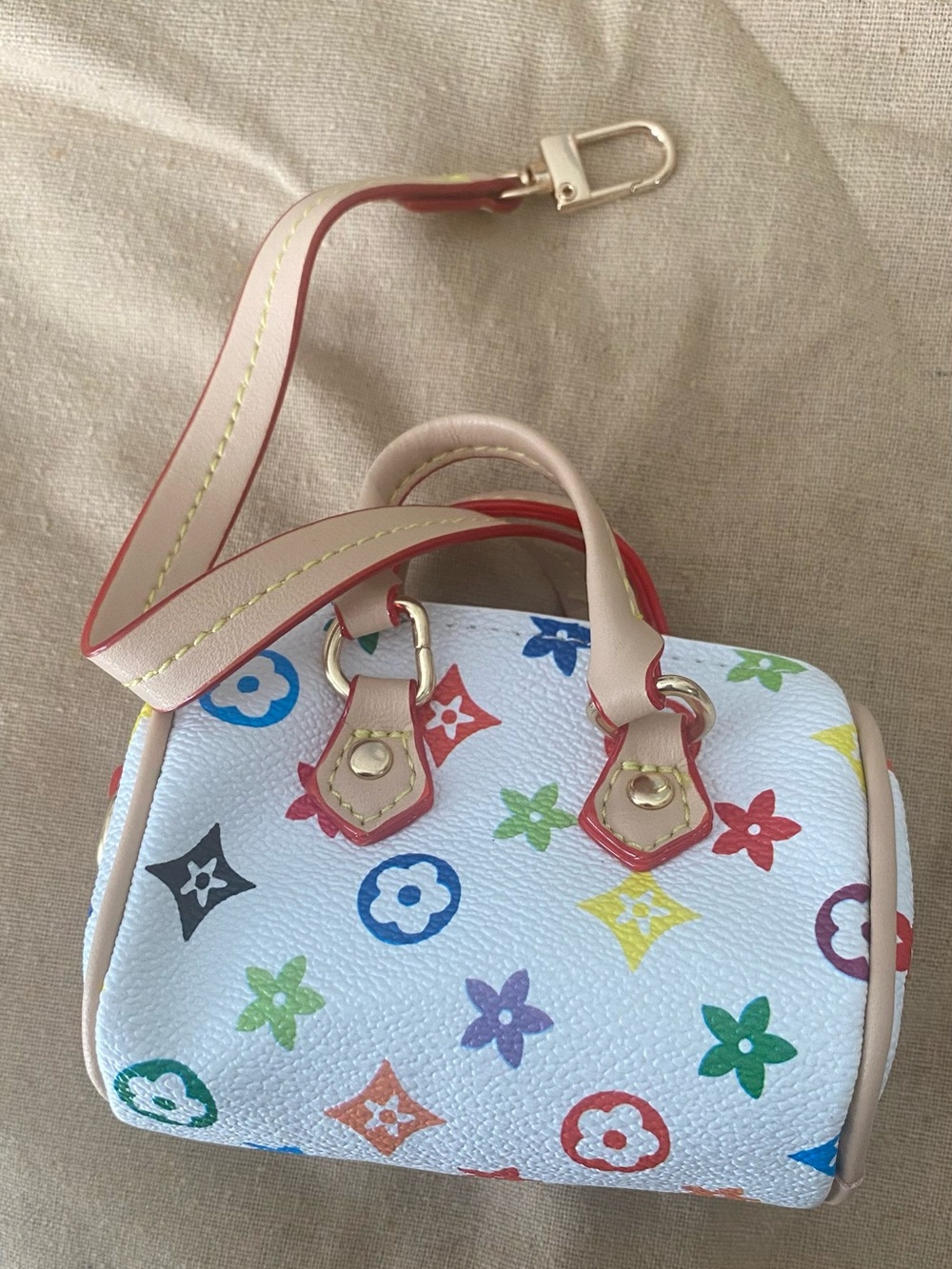 Bag charm/ Designer-Inspired White Multicolor Mini Satchel - Picture 1 of 1